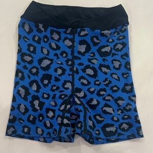 Blue Leopard Print Bike Shorts